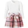 image:imageKucnuzki Toddler Baby Girl Fall Winter Clothes Long Sleeve Ribbed Shirt Top Corduroy Mini Skirt Plaid Aline Dress OutfitWhite
