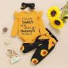image:image36 Month Baby Girl Clothes Fall Daddys Little Girl Baby Clothes Ruffle Announcement Romper Letter Printing Top Infant Outfit Sunflower Floral Pants