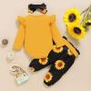image:image36 Month Baby Girl Clothes Fall Daddys Little Girl Baby Clothes Ruffle Announcement Romper Letter Printing Top Infant Outfit Sunflower Floral Pants
