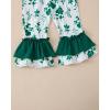 image:imageKucnuzki Baby Girl Clothes Toddler Girl Outfit Ruffle Sleeve Shirt Floral Pant Set Fall Winter Clothing for GirlDark Green Ruffle
