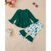 image:imageKucnuzki Baby Girl Clothes Toddler Girl Outfit Ruffle Sleeve Shirt Floral Pant Set Fall Winter Clothing for GirlDark Green Ruffle