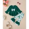 image:imageKucnuzki Baby Girl Clothes Toddler Girl Outfit Ruffle Sleeve Shirt Floral Pant Set Fall Winter Clothing for GirlDark Green Ruffle