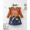 image:imageKucnuzki Newborn Baby Girl Clothes Toddler Long Sleeve Ruffle Romper Top Infant Skirt Set Little Girl Overall DressBrown Short Denim