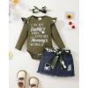 image:imageKucnuzki Newborn Baby Girl Clothes Toddler Long Sleeve Ruffle Romper Top Infant Skirt Set Little Girl Overall DressGreen Short Denim
