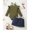 image:imageKucnuzki Newborn Baby Girl Clothes Toddler Long Sleeve Ruffle Romper Top Infant Skirt Set Little Girl Overall DressGreen Short Denim