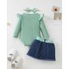 image:imageKucnuzki Newborn Baby Girl Clothes Toddler Long Sleeve Ruffle Romper Top Infant Skirt Set Little Girl Overall DressLight Green Short Denim