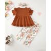 image:imageKucnuzki Toddler Baby Girl Clothes Short Sleeve Ruffle Shirt Floral Pant Set 2 Piece Outfits For Girls Cute Clothing SetBrownsl