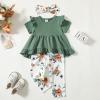 image:imageKucnuzki Toddler Baby Girl Clothes Short Sleeve Ruffle Shirt Floral Pant Set 2 Piece Outfits For Girls Cute Clothing SetDark Greensl
