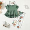 image:imageKucnuzki Toddler Baby Girl Clothes Short Sleeve Ruffle Shirt Floral Pant Set 2 Piece Outfits For Girls Cute Clothing SetDark Greensl