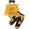 image:image36 Month Baby Girl Clothes Fall Daddys Little Girl Baby Clothes Ruffle Announcement Romper Letter Printing Top Infant Outfit Sunflower Floral Pants