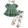 image:imageKucnuzki Toddler Baby Girl Clothes Short Sleeve Ruffle Shirt Floral Pant Set 2 Piece Outfits For Girls Cute Clothing SetDark Greensl