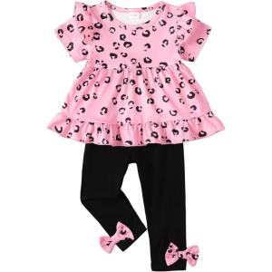 image:imageBaby Girl Clothes 1218 Months Girl Outfit Toddler Baby Ruffle Shirt Cheetah Top Black Pants Set 3Pcs Girl Outfit Cute Infant Little Girls Outfits