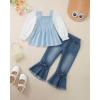 image:imageKucnuzki Toddler Kids Girl Clothes Long Sleeve Shirt Tops Baggy Jeans Cute Pants Set Baby Girl Outfit 2 Piece ClothingBlue Daisy