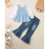 image:imageKucnuzki Toddler Kids Girl Clothes Long Sleeve Shirt Tops Baggy Jeans Cute Pants Set Baby Girl Outfit 2 Piece ClothingBlue Daisy
