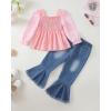 image:imageKucnuzki Toddler Kids Girl Clothes Long Sleeve Shirt Tops Baggy Jeans Cute Pants Set Baby Girl Outfit 2 Piece ClothingPink Point