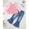 image:imageKucnuzki Toddler Kids Girl Clothes Long Sleeve Shirt Tops Baggy Jeans Cute Pants Set Baby Girl Outfit 2 Piece ClothingPink Point