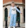 image:imageKucnuzki Toddler Kids Girl Clothes Long Sleeve Shirt Tops Baggy Jeans Cute Pants Set Baby Girl Outfit 2 Piece ClothingWhite Blue Cargo