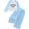 image:imageKucnuzki Toddler Kids Girl Clothes Long Sleeve Shirt Tops Baggy Jeans Cute Pants Set Baby Girl Outfit 2 Piece ClothingWhite Blue Cargo