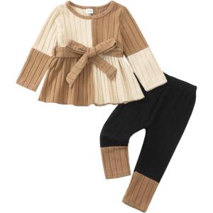 image:imageKucnuzki Toddler Baby Girl Clothe Long Sleeve Shirt Sweatshirt Leggings 2 Piece Kids Baby Girl Fall Outfit Winter ClotheBrown Yellow