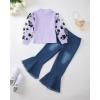 image:imageKucnuzki Toddler Girl Clothes Cute Kids Clothes Long Sleeve Shirts Top Bell Bottom Denim Jeans Pants 2 Piece Matching OutfitsPurple