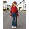 image:imageKucnuzki Toddler Girl Clothes Cute Kids Clothes Long Sleeve Shirts Top Bell Bottom Denim Jeans Pants 2 Piece Matching OutfitsRed