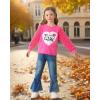 image:imageKucnuzki Toddler Girl Clothes Cute Kids Clothes Long Sleeve Shirts Top Bell Bottom Denim Jeans Pants 2 Piece Matching OutfitsRose