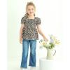 image:imageKucnuzki Toddler Kids Girls Clothes Short Sleeve Shirt Top Flare Denim Jeans 2 Piece Outfits For Girls Cute Clothing SetBrown Jeans