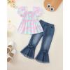 image:imageKucnuzki Toddler Kids Girls Clothes Short Sleeve Shirt Top Flare Denim Jeans 2 Piece Outfits For Girls Cute Clothing SetPink Tie Dye