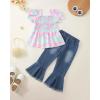 image:imageKucnuzki Toddler Kids Girls Clothes Short Sleeve Shirt Top Flare Denim Jeans 2 Piece Outfits For Girls Cute Clothing SetPink Tie Dye