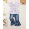 image:imageKucnuzki Toddler Kids Girls Clothes Short Sleeve Shirt Top Flare Denim Jeans 2 Piece Outfits For Girls Cute Clothing SetPink Tie Dye