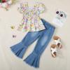 image:imageKucnuzki Toddler Kids Girls Clothes Short Sleeve Shirt Top Flare Denim Jeans 2 Piece Outfits For Girls Cute Clothing SetPurple Jeans