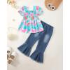 image:imageKucnuzki Toddler Kids Girls Clothes Short Sleeve Shirt Top Flare Denim Jeans 2 Piece Outfits For Girls Cute Clothing SetTie Dye