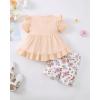 image:imageKucnuzki Baby Girl Clothes Toddler Girls Summer Outfits Kids Short Fly Sleeve Cute Ruffle Shirts Tops Floral Shorts SetApricot