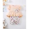 image:imageKucnuzki Baby Girl Clothes Toddler Girls Summer Outfits Kids Short Fly Sleeve Cute Ruffle Shirts Tops Floral Shorts SetApricot
