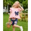 image:imageKucnuzki Baby Girl Clothes Toddler Girls Summer Outfits Kids Short Fly Sleeve Cute Ruffle Shirts Tops Floral Shorts SetPink