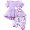 image:imageKucnuzki Baby Girl Clothes Toddler Girls Summer Outfits Kids Short Fly Sleeve Cute Ruffle Shirts Tops Floral Shorts SetPurple