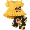 image:imageKucnuzki Baby Girl Clothes Toddler Girls Summer Outfits Kids Short Fly Sleeve Cute Ruffle Shirts Tops Floral Shorts SetYellow