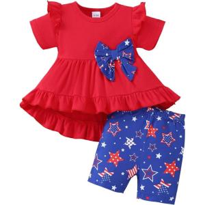 image:imageKucnuzki Baby Girl Clothes Toddler Girls Summer Outfits Kids Short Fly Sleeve Cute Ruffle Shirts Tops Floral Shorts SetFlag