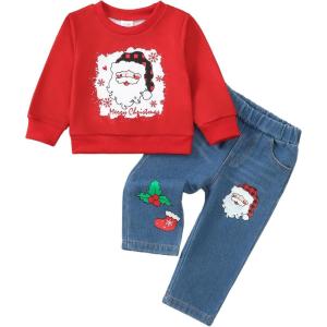 image:imageKucnuzki Toddler Baby Girl Clothes Long Sleeve Hoodie Crewneck Sweatshirt Denim Jeans Pants Fall Winter Baby Girl OutfitChristmas
