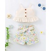 image:imageKucnuzki Toddler Baby Girl Clothes Summer Outfits Ruffle Sleeveless Linen Shirt Kid Short Set for GirlApricot Flower