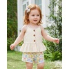 image:imageKucnuzki Toddler Baby Girl Clothes Summer Outfits Ruffle Sleeveless Linen Shirt Kid Short Set for GirlApricot Flower