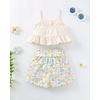 image:imageKucnuzki Toddler Baby Girl Clothes Summer Outfits Ruffle Sleeveless Linen Shirt Kid Short Set for GirlApricot Flower