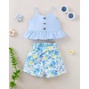 image:imageKucnuzki Toddler Baby Girl Clothes Summer Outfits Ruffle Sleeveless Linen Shirt Kid Short Set for GirlBlue Flower