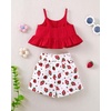 image:imageKucnuzki Toddler Baby Girl Clothes Summer Outfits Ruffle Sleeveless Linen Shirt Kid Short Set for GirlRed Strawberry