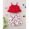 image:imageKucnuzki Toddler Baby Girl Clothes Summer Outfits Ruffle Sleeveless Linen Shirt Kid Short Set for GirlRed Strawberry
