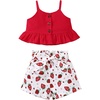 image:imageKucnuzki Toddler Baby Girl Clothes Summer Outfits Ruffle Sleeveless Linen Shirt Kid Short Set for GirlRed Strawberry