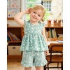 image:imageKucnuzki Cute Toddler Baby Girl Clothes Summer Tank Tops T Shirt Ruffle Trim Kids Shorts 2 Piece Set Floral Print OutfitGreen