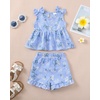 image:imageKucnuzki Cute Toddler Baby Girl Clothes Summer Tank Tops T Shirt Ruffle Trim Kids Shorts 2 Piece Set Floral Print OutfitLight Blue