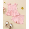 image:imageKucnuzki Cute Toddler Baby Girl Clothes Summer Tank Tops T Shirt Ruffle Trim Kids Shorts 2 Piece Set Floral Print OutfitPink