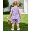 image:imageKucnuzki Cute Toddler Baby Girl Clothes Summer Tank Tops T Shirt Ruffle Trim Kids Shorts 2 Piece Set Floral Print OutfitPurple